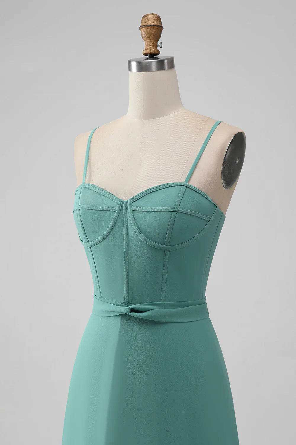 A-Line Spaghetti Straps Tiered Chiffon Long Bridesmaid Dress