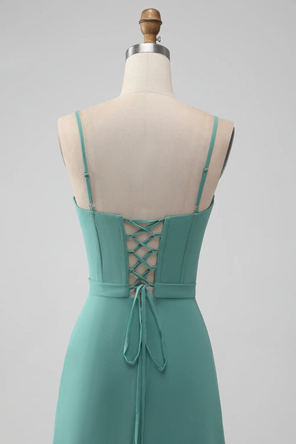 A-Line Spaghetti Straps Tiered Chiffon Long Bridesmaid Dress