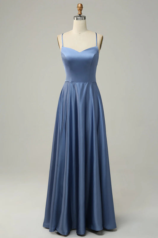 A Line Spaghetti Straps Satin Bridesmaid Dress