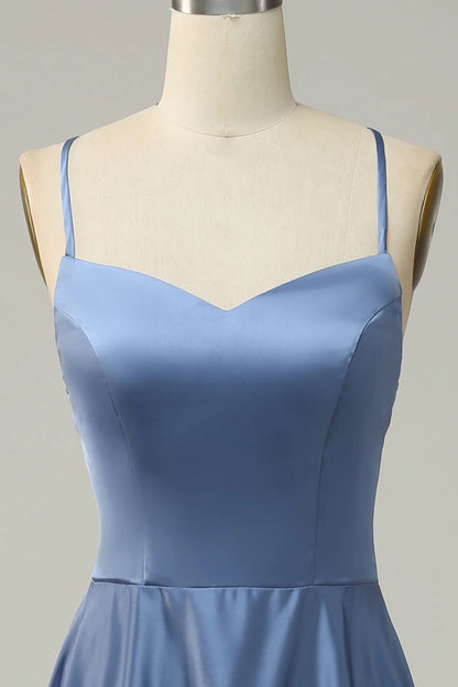 A Line Spaghetti Straps Satin Bridesmaid Dress