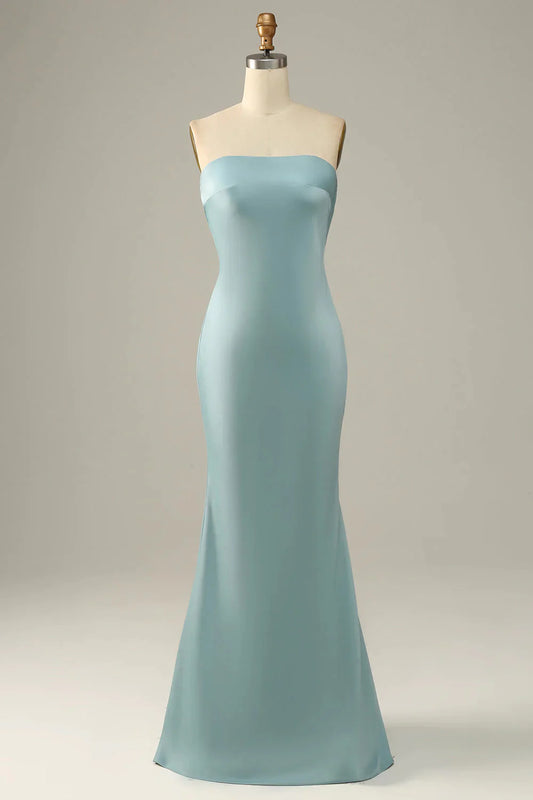 Mermaid Strapless Floor Length Satin Bridesmaid Dress