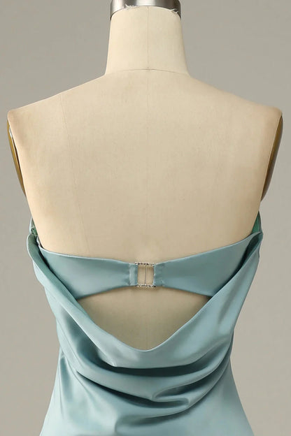 Mermaid Strapless Floor Length Satin Bridesmaid Dress