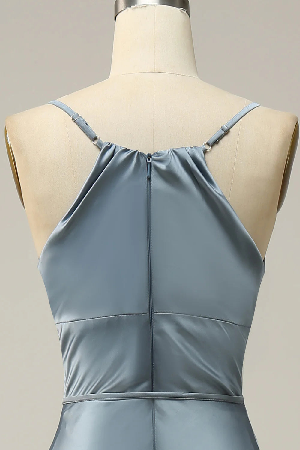 Sheath Spaghetti Straps Satin Midi Bridesmaid Dress