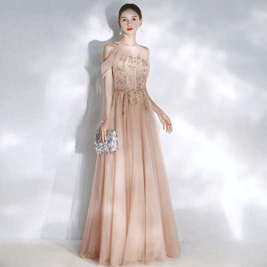 A-line long elegant and noble thin gauze cocktail party ball dress evening dress