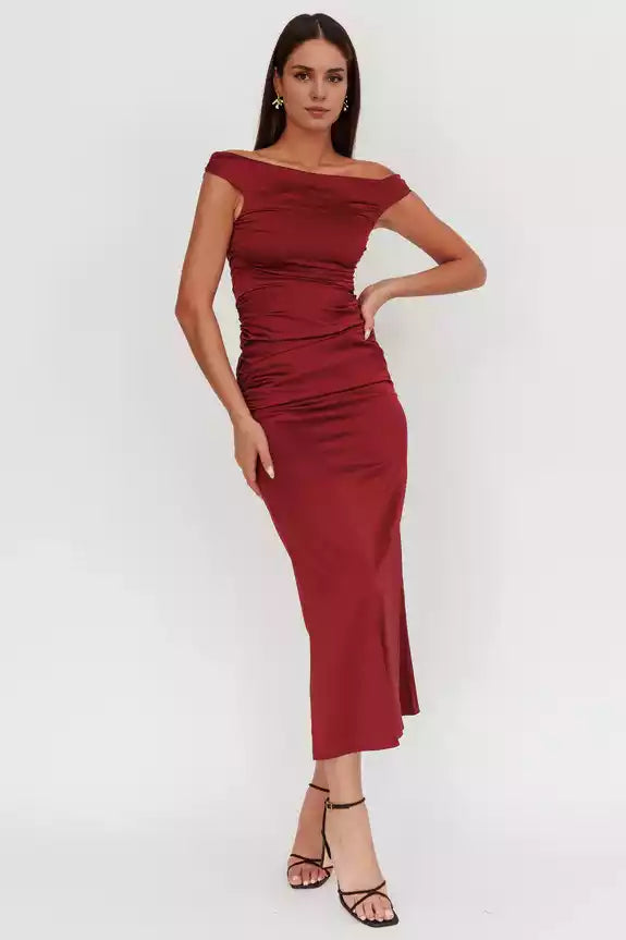 Heartwarming Partial Lining Shoulderless Satin Side Zipper Bridesmaid Dresses