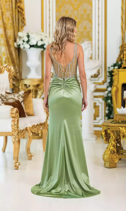 Heartwarming lace lace lace up chiffon tight corset strapless long, sexy and charming, with high side slits showcasing elegant temperament Prom Dresses