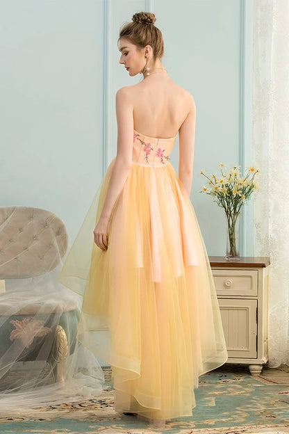 High and low sweet application slim fit satin ball dress