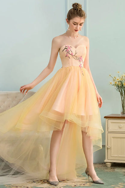 High and low sweet application slim fit satin ball dress