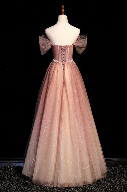 High quality tulle ball dress with one shoulder and exposed navel strap
