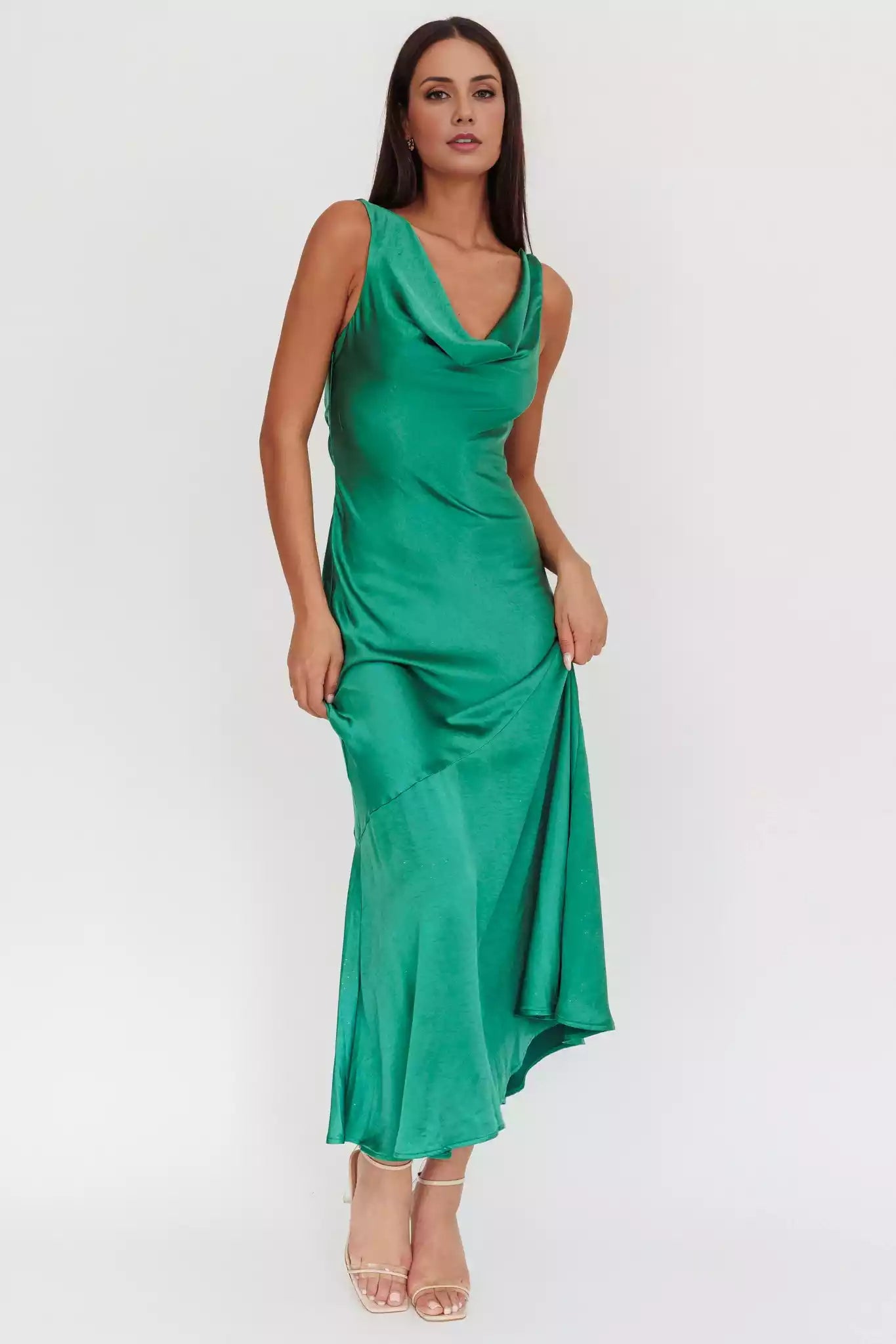 Highly praised unlined scarf collar, back strap, hanging diagonal cut fabric, side zipper Bridesmaid Dresses