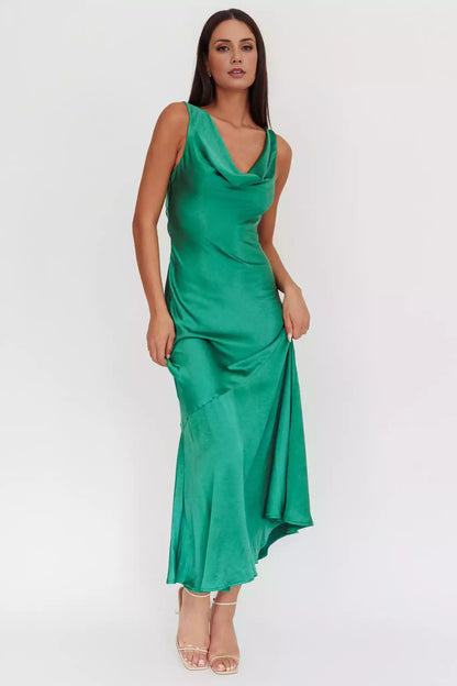 Highly praised unlined scarf collar, back strap, hanging diagonal cut fabric, side zipper Bridesmaid Dresses