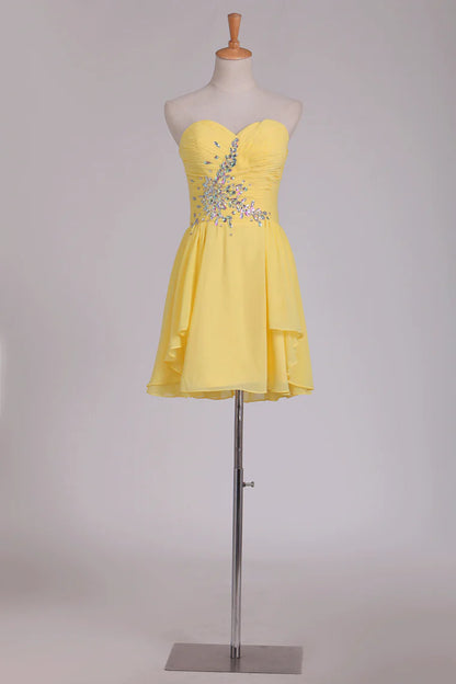 Sweet A-line chiffon embellished beads and ruffled edge short/mini dress