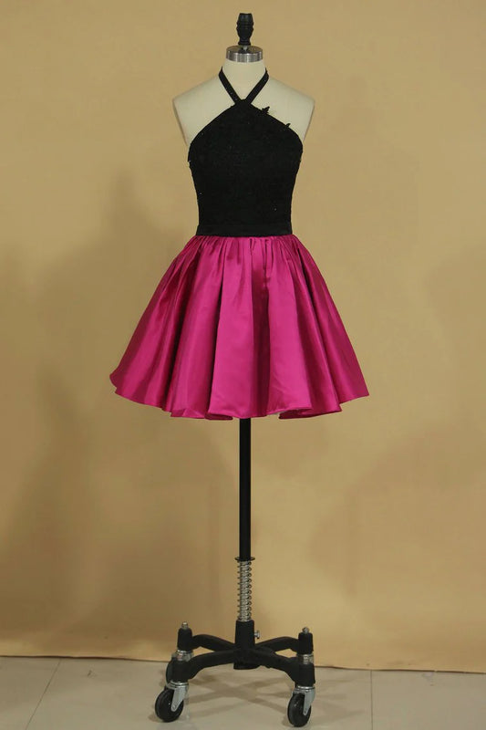 Two piece set of A-line satin dress with stickers