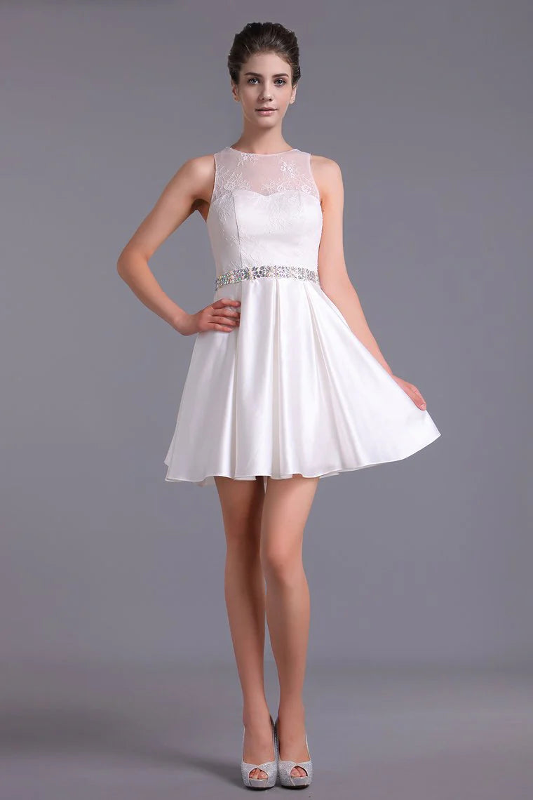 Satin Lace Round Neck Return Party Cocktail Ball Dress