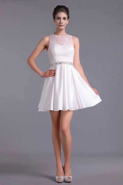 Satin Lace Round Neck Return Party Cocktail Ball Dress