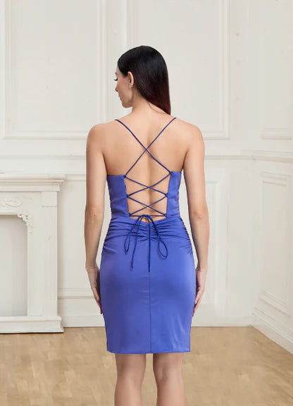 Homecoming Party Dress Set Skirt with Fine Shoulder Straps Satin Open Back Short Skirt Mini Skirt