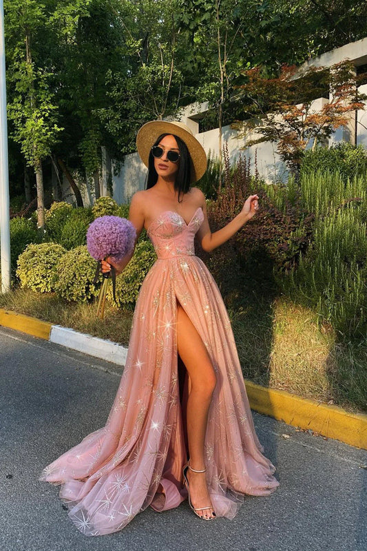 Hot powder blusher pink sweetheart mop sequins prom dress