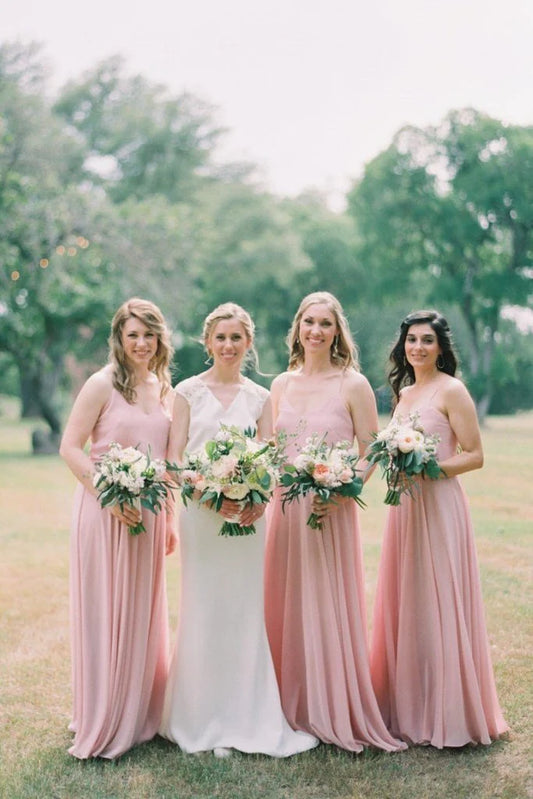 Hot selling V-neck Bohemian long chiffon wedding bridesmaid dress