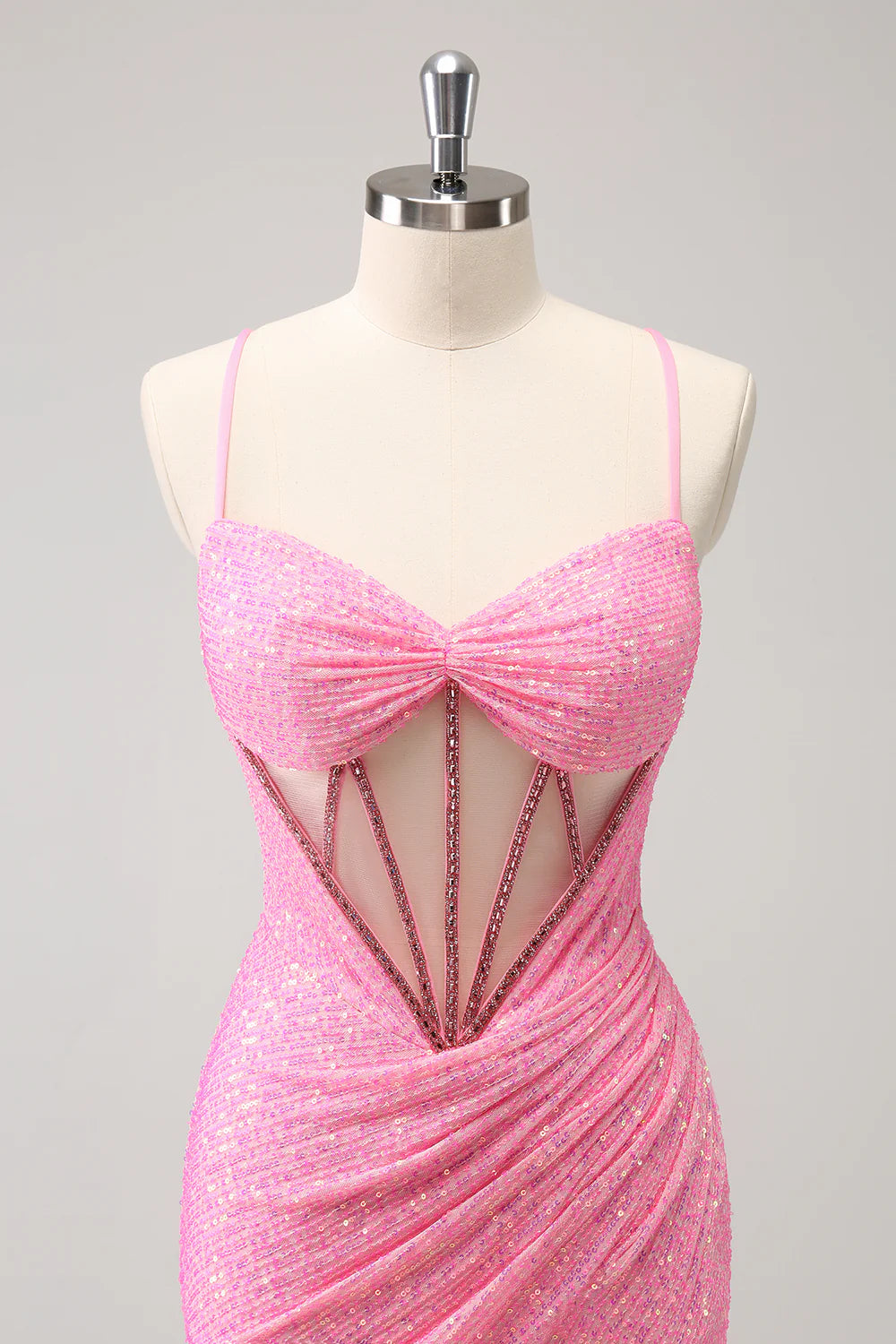 Pink Tight Sequin Corset Homecoming Dress with Lace Up Back