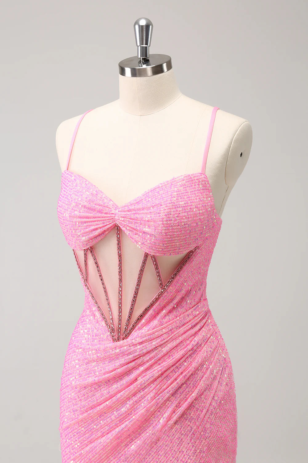 Pink Tight Sequin Corset Homecoming Dress with Lace Up Back