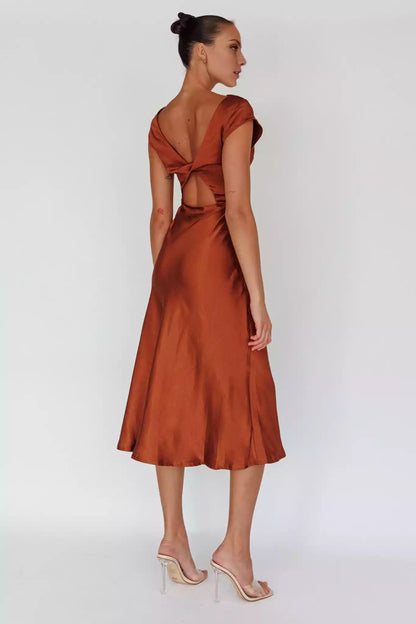 Hot satin unlined scarf collar, mid length design with zipper on the side, Bridesmaid Dresses