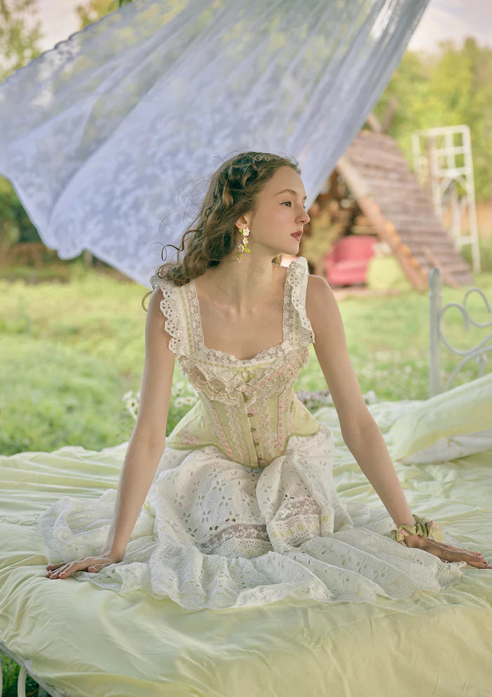 Ivory Cotton Eyelet Embroidery Maxi Dresses with Square Neck Ruffled Straps Lace Trim and Tiered Ruffle Hem