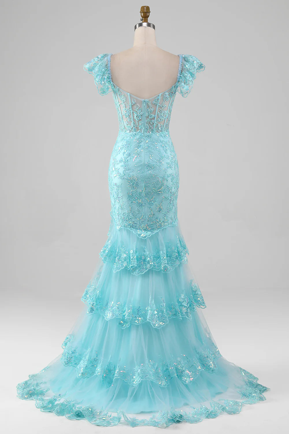 Sky Blue Sexy Off Shoulder Lace Sequin Mermaid Split Prom Dress