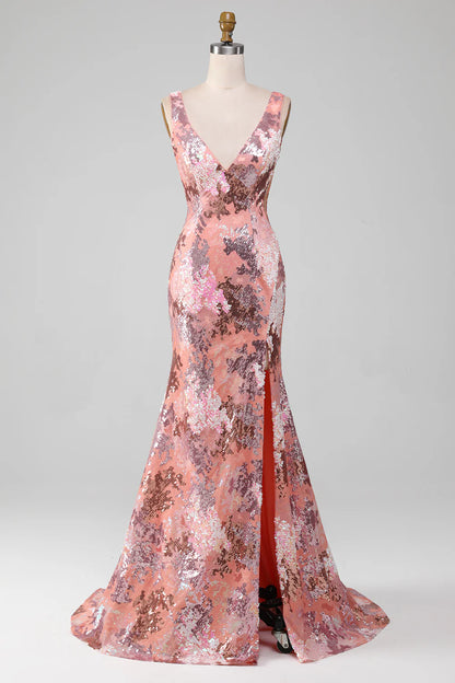 Powder blusher Sequins Mermaid Long Slim Fit Prom Dress