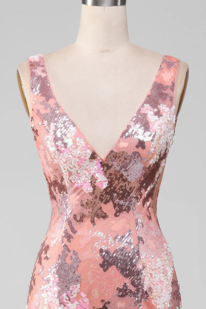 Powder blusher Sequins Mermaid Long Slim Fit Prom Dress