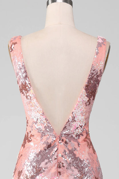 Powder blusher Sequins Mermaid Long Slim Fit Prom Dress