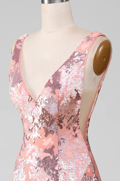 Powder blusher Sequins Mermaid Long Slim Fit Prom Dress