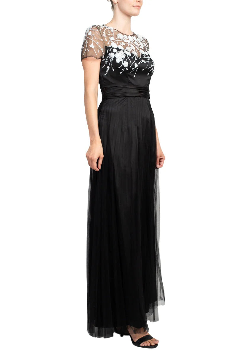 Collections Crew Neck Short Sleeve Embellished Mesh Mother of the Bride Dresses