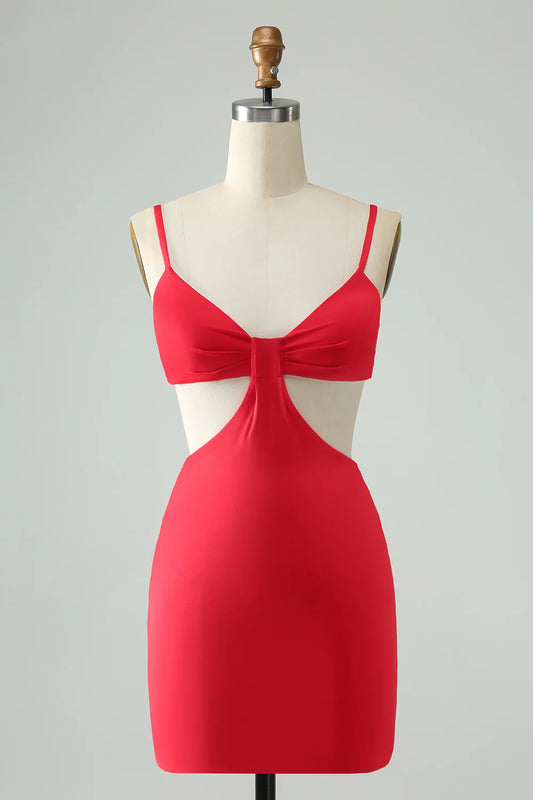 Red Bodycon  Straps Homecoming Dress with Hollow Out