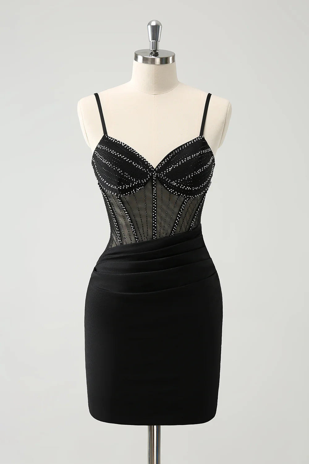 Black Tight Short Spaghetti Straps Corset Homecoming Dresses