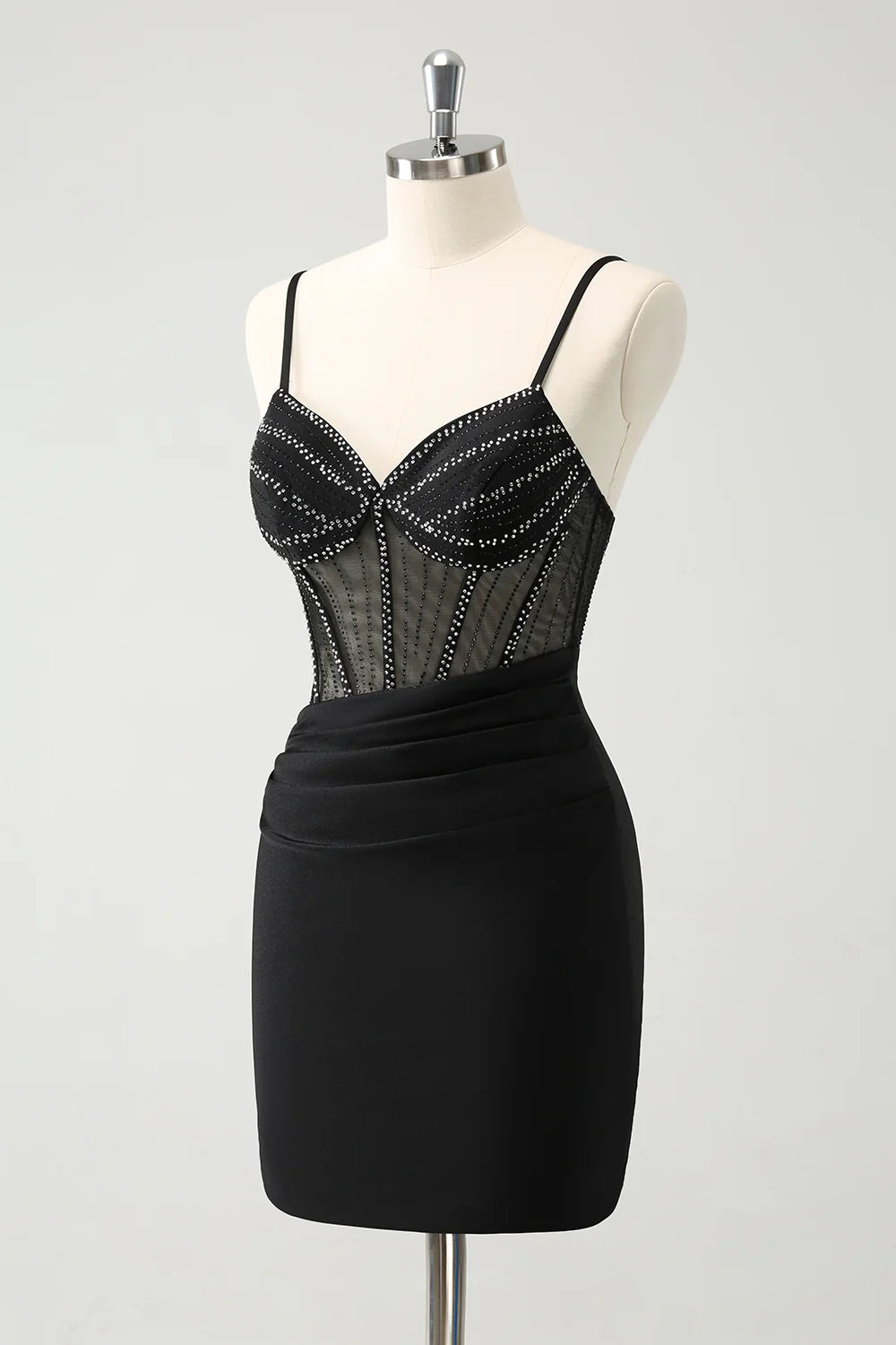 Black Tight Short Spaghetti Straps Corset Homecoming Dresses