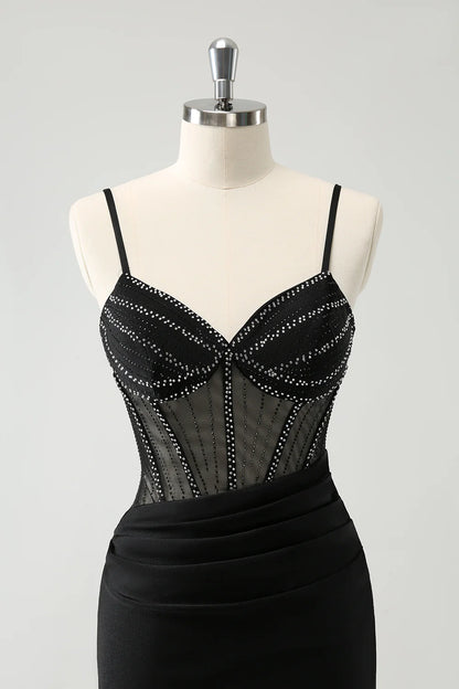 Black Tight Short Spaghetti Straps Corset Homecoming Dresses