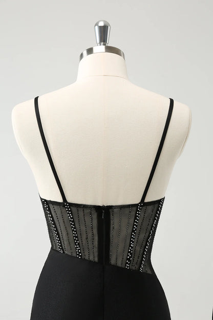 Black Tight Short Spaghetti Straps Corset Homecoming Dresses