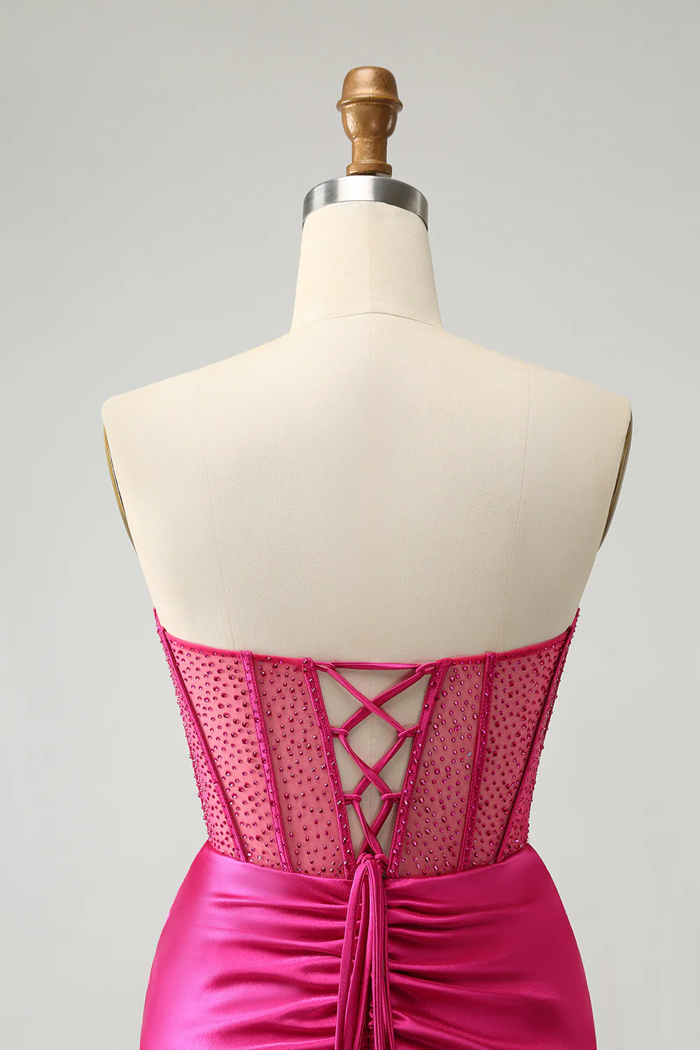 Hot Pink Strapless Pleated Corset Tight Homecoming Dress