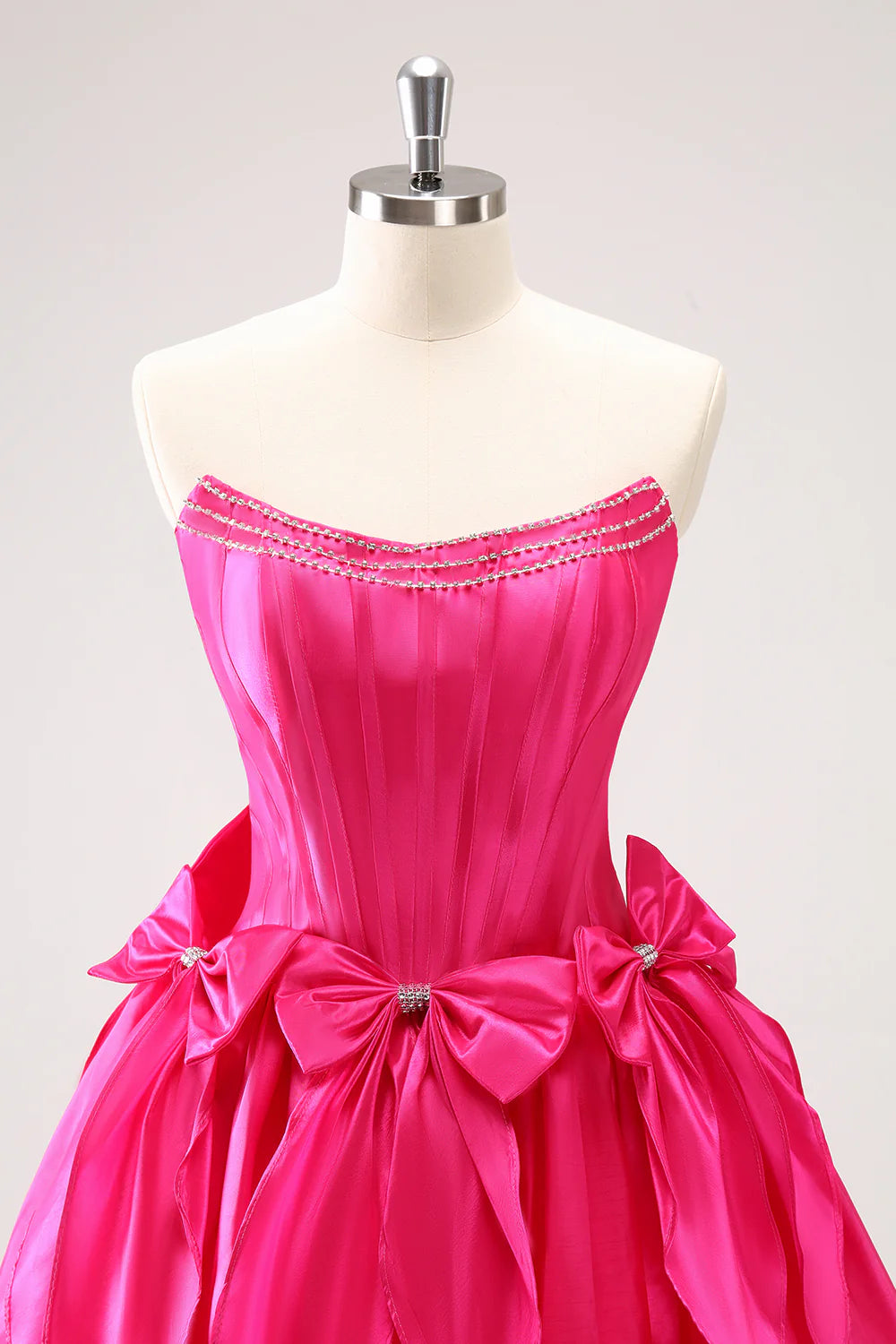 Fuchsia A Line Strapless Corset Ruffle Beaded Homecoming Dress
