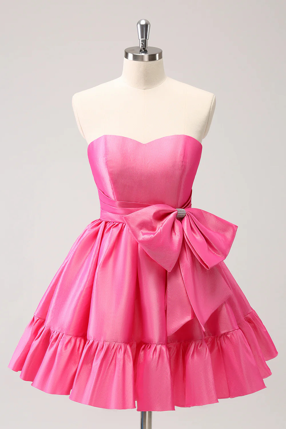 Hot Pink A Line Strapless Pleated Short Homecoming Dress