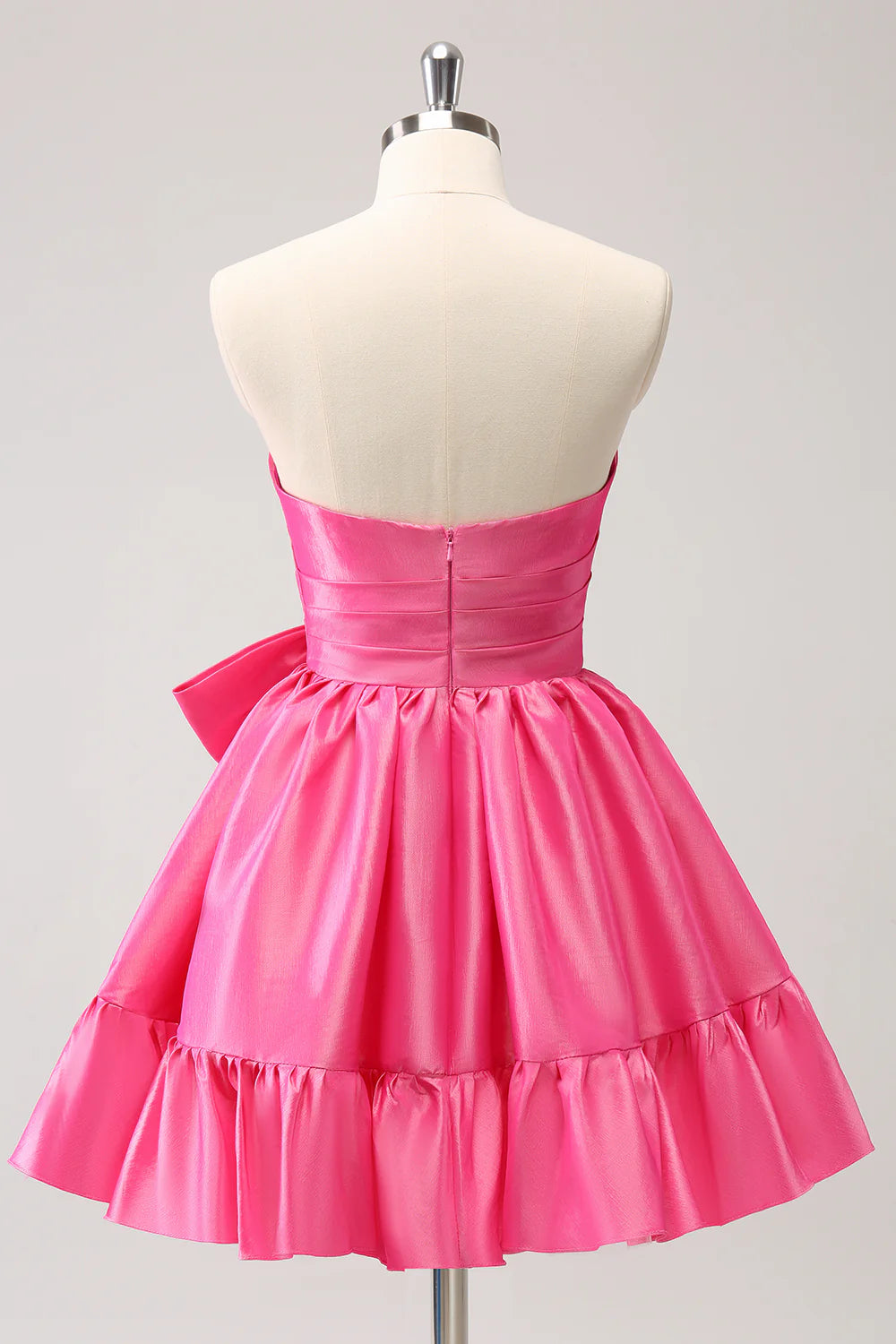 Hot Pink A Line Strapless Pleated Short Homecoming Dress