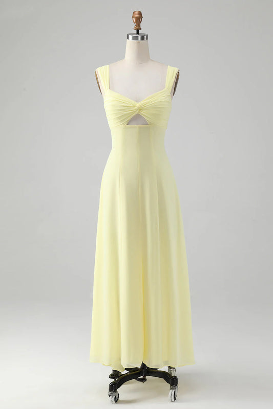 A Line Square Neck Keyhole Long Bridesmaid Dress