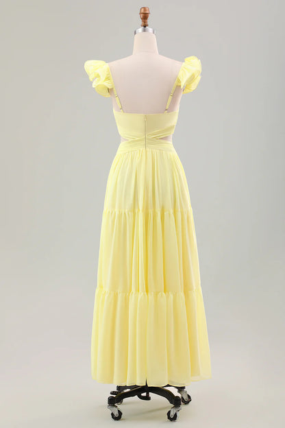 A Line Pleated Chiffon Wedding Party Guest Dress with Ruffles