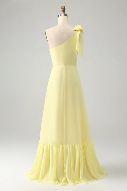 A Line One Shoulder Pleated Long Maxi Dress with Slit