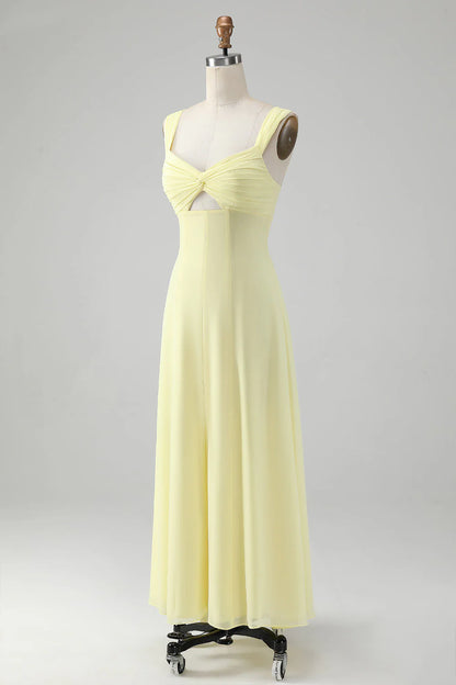 A Line Square Neck Keyhole Long Bridesmaid Dress