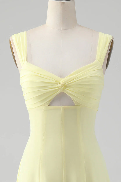 A Line Square Neck Keyhole Long Bridesmaid Dress