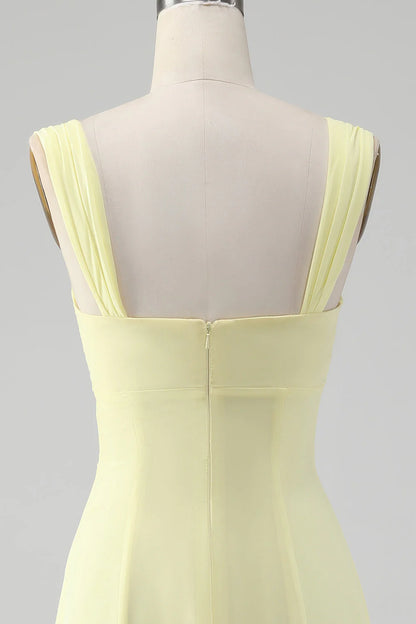 A Line Square Neck Keyhole Long Bridesmaid Dress
