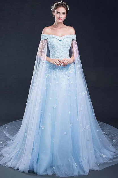 Light Sky Blue Ball Dress Sweeping Brushed Veil Ball Evening Dress