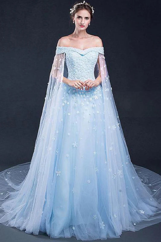 Light Sky Blue Ball Dress Sweeping Brushed Veil Ball Evening Dress