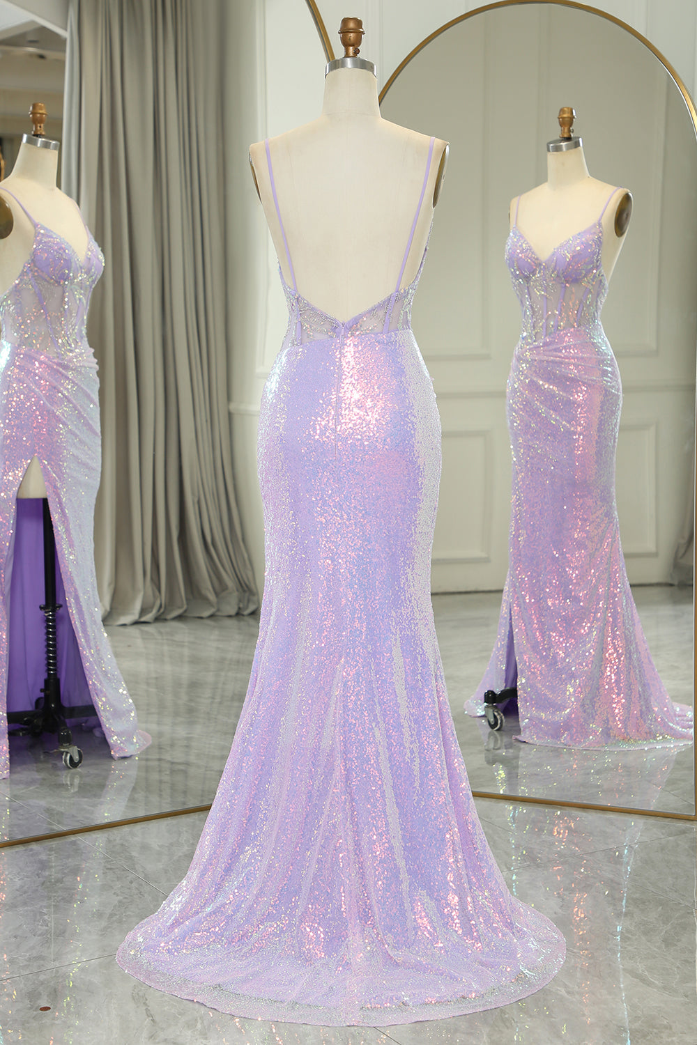 Mermaid Backless Long Corset Prom Dress With Slit